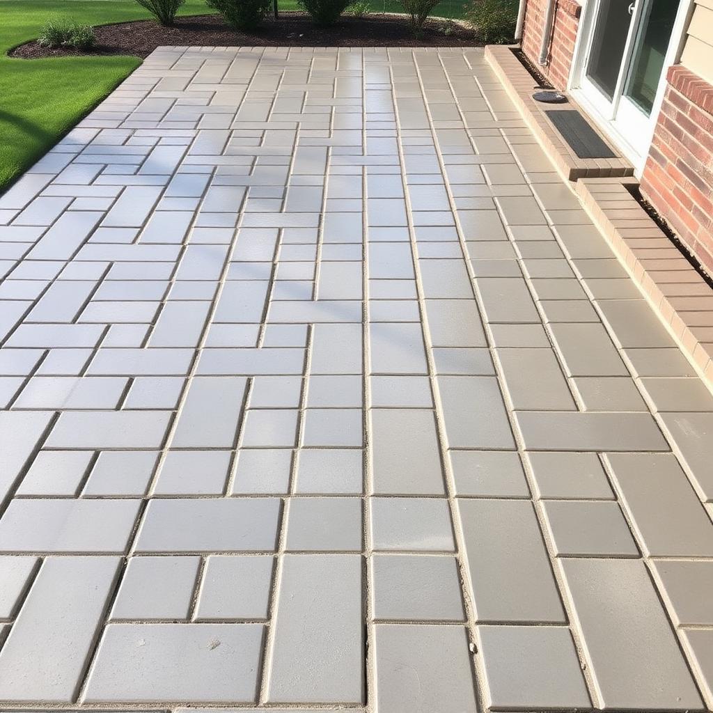 Paver patio and walkway cleaned to a uniform light gray finish in Flint, MI